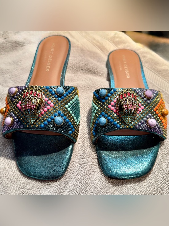 Kurt Geiger Shoes - Kurt Geiger Teal Multicolor Jeweled Slide Sandals